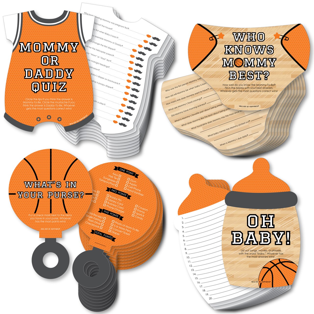 Big Dot of Happiness Nothin’ But Net - Basketball - 4 Baby Shower Games - 10 Cards Each - Gamerific Bundle